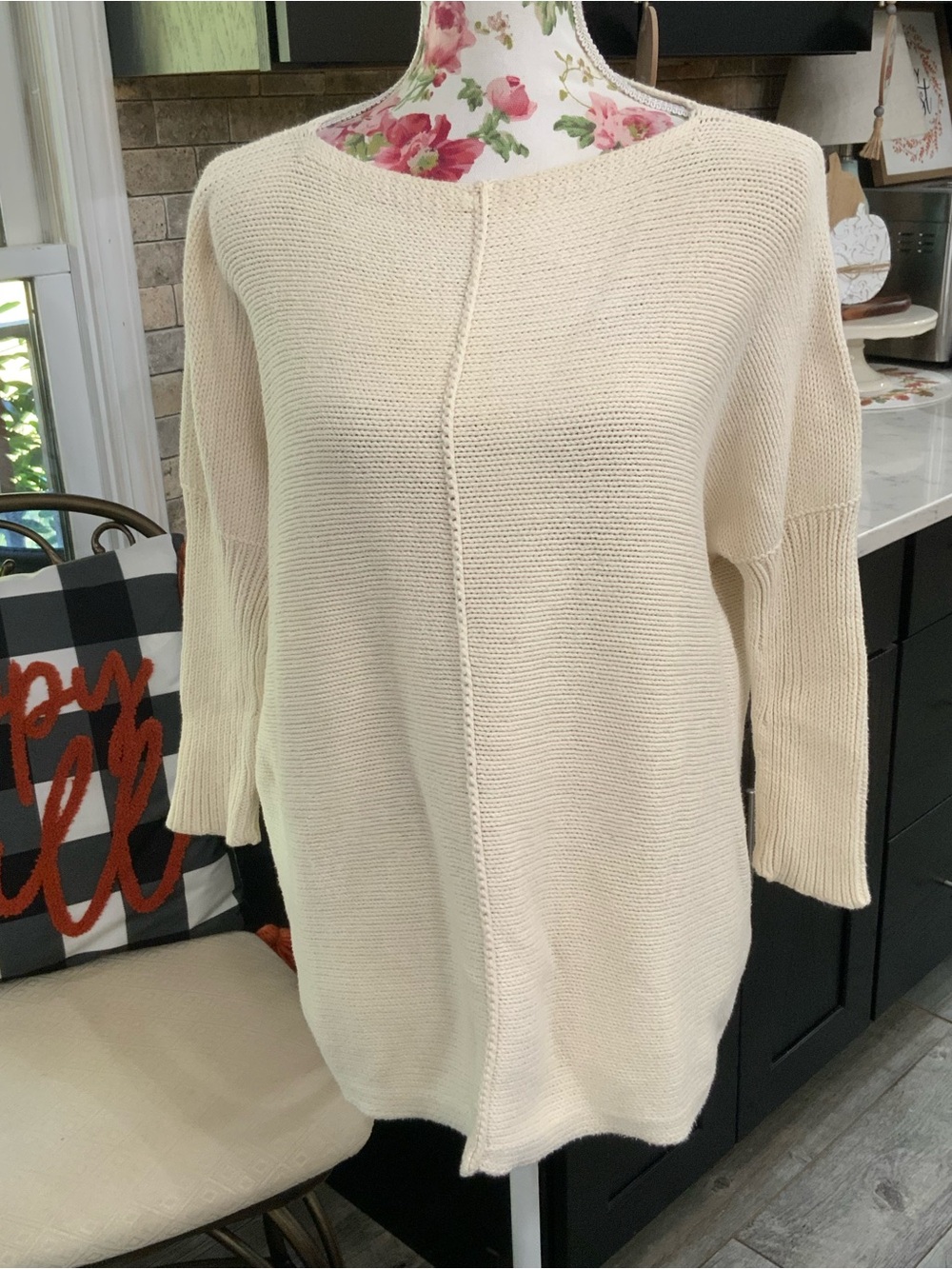Pure Handknit Sweater Womens XS/S 100% Cotton Tunic Cream Capsule Wardrobe